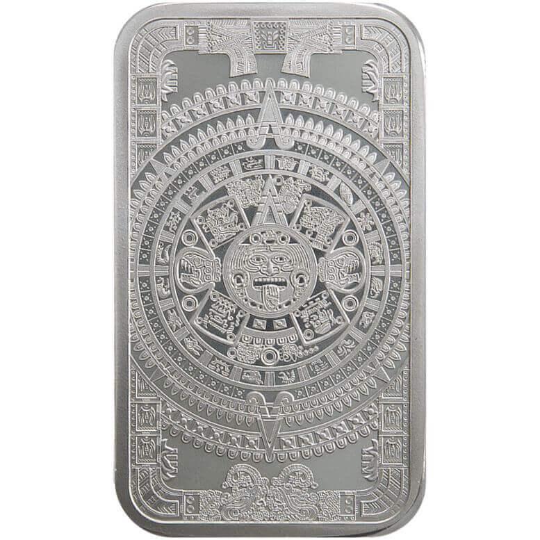 1 oz Aztec Calendar Silver Bar - A captivating silver bullion featuring intricate Aztec design. Explore the rich cultural symbolism in precious metal form