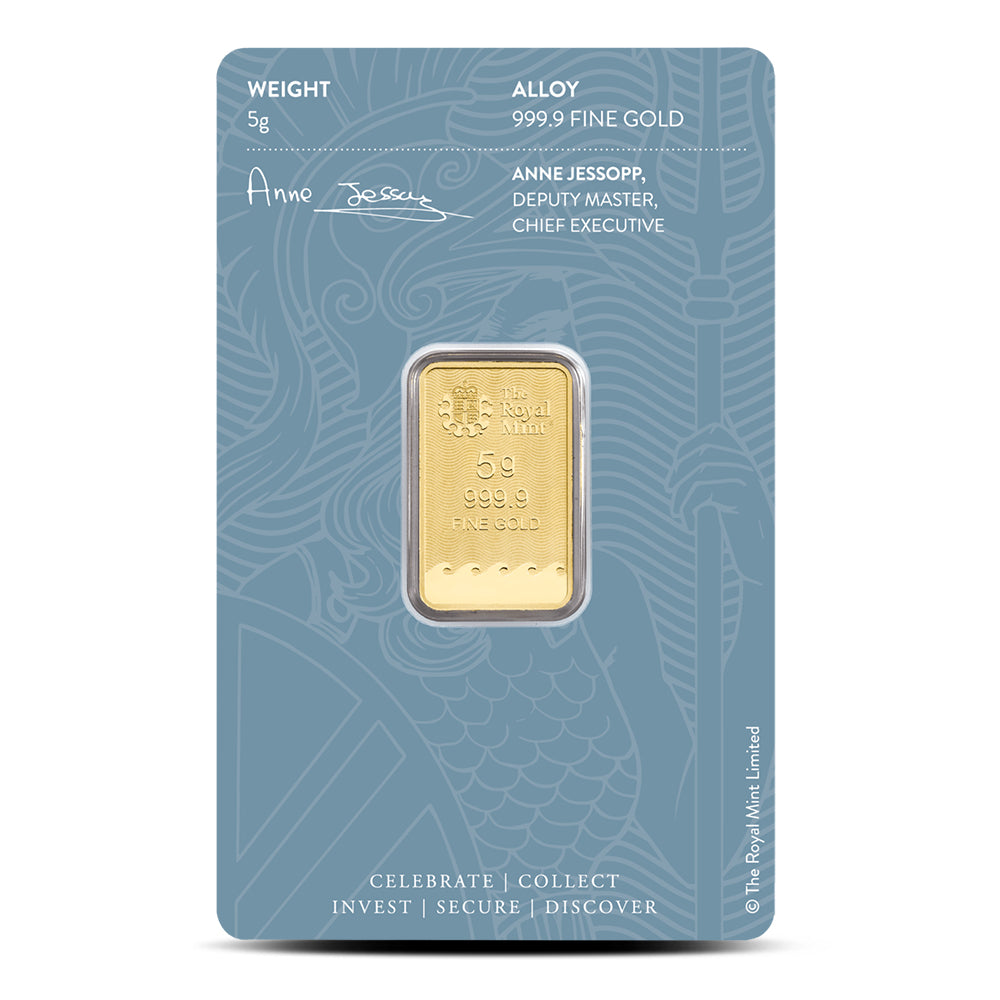 5 g British Gold Britannia Bar w/Assay
